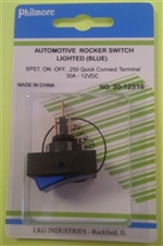 "Philmore 30-12316 Round Hole Automotive Switch, SPST, ON-OFF, Blue"