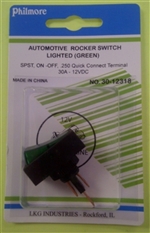 "Philmore 30-12318 Round Hole Automotive Switch, SPST, ON-OFF, Green"