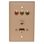 Std. Wall Plate USB + Component Video + Cat5e Jacks - Ivory