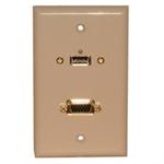 Std. Wall Plate USB + VGA; Solderless - Ivory