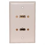 Std. Wall Plate HDMI + USB; Solderless - White