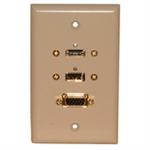 Std. Wall Plate HDMI + VGA + USB; Solderless - Ivory