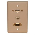 Std. Wall Plate HDMI + VGA + Cat5e; Solderless - Ivory