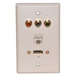 Std. Wall Plate HDMI + Component Video + Cat5e; Solderless-White