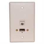 Std. Wall Plate USB + Cat5e; Solderless - White