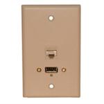 Std. Wall Plate USB + Cat5e; Solderless - Ivory