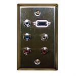 Std. Wall Plate VGA + Component Video/Audio; Solderless - Stainless Steel