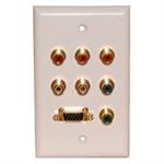 Std. Wall Plate VGA + Component Video/(2) Audio; Solderless-White