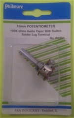 Philmore PC865 Miniature Potentiometer 100K Audio W/Switch 16mm